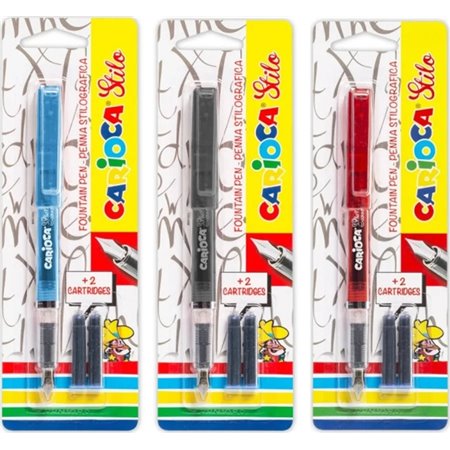 Conjunto Carioca com 1 Caneta Tinteiro + 2 Cartuchos - Cartuchos de Tinta Azul Padrão - Escrita Suave e Precisa - Cores do Corpo