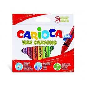 Carioca Maxi Pack com 24 giz de cera coloridos - Laváveis - Diâmetro do corpo: 12 mm - Cores sortidas