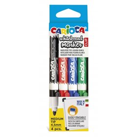 Conjunto de 4 Marcadores Apagáveis para Quadro Branco Carioca com Clipe - Ponta Média - Diâmetro da Ponta 4,5mm - Secagem Rápida