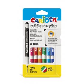 Conjunto de 8 Marcadores para Quadro Branco Carioca - Ponta Fina Ø 2,8mm - Secagem Rápida - Fácil de Apagar - Cores Sortidas
