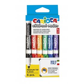 Conjunto de 6 Marcadores para Quadro Branco Carioca - Ponta de 4,5 mm - Tampa com Clipe - Apaga Fácil e Seca Rapidamente - Cores