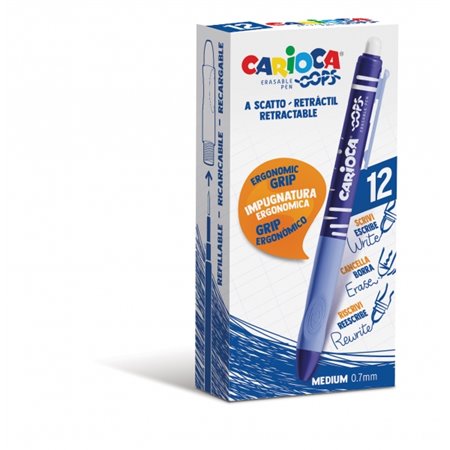 Caneta retrátil apagável Carioca Oops - Tinta termossensível - Empunhadura triangular ergonômica - Ponta de 0,7 mm - Refis compa