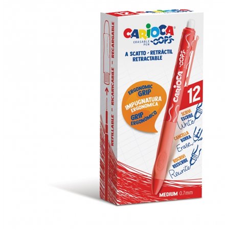 Caneta retrátil apagável Carioca Oops - Tinta termossensível - Empunhadura triangular ergonômica - Ponta de 0,7 mm - Refis compa