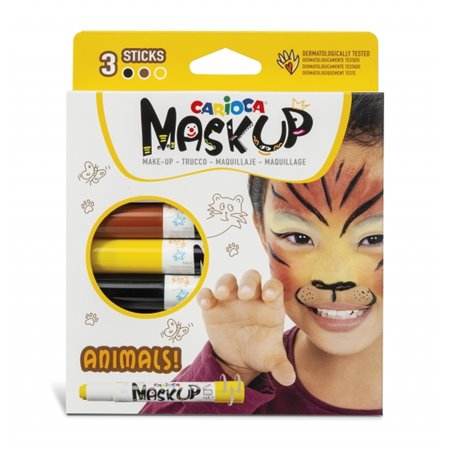 Carioca Mask Up Animals - Kit com 3 Máscaras em Cores Vibrantes - Laváveis - À Base de Água - Inclui Dois Tutoriais Passo a Pass