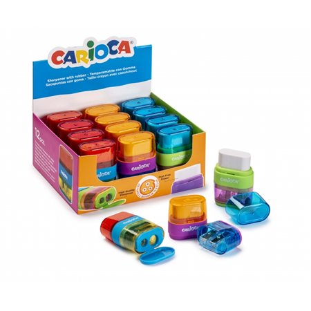 Suporte para 12 apontadores e borrachas Carioca - Furo duplo - Adequado para lápis e giz de cera - Parafuso de segurança - Recip