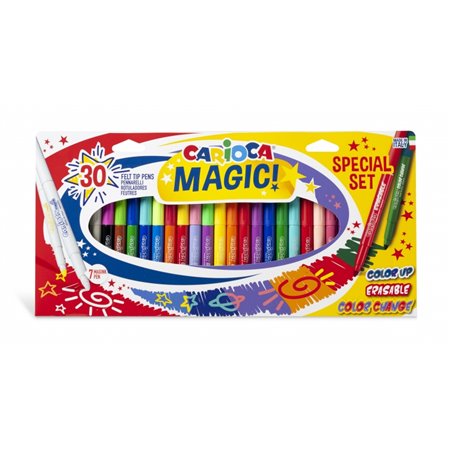 Kit com 30 Marcadores Mágicos Carioca - Tinta Mágica que Muda de Cor - Inclui Borracha Magink para Alterar ou Apagar as Cores - 