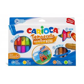 Carioca Temperello - Pacote com 24 Tintas Têmpera Sólidas - Cores Vibrantes e Laváveis - Ótima Cobertura - Fácil de Misturar - S
