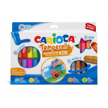 Carioca Temperello - Pacote com 24 Tintas Têmpera Sólidas - Cores Vibrantes e Laváveis - Ótima Cobertura - Fácil de Misturar - S