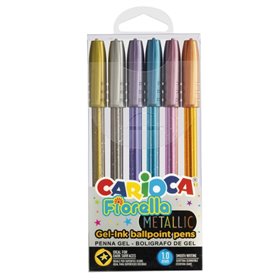Carioca Fiorella Metallic - Pacote com 6 Canetas de Tinta Gel Coloridas - Ponta Esferográfica de 1mm - Corpo Transparente - Core