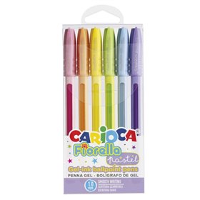 Carioca Fiorella - Pacote com 6 Canetas de Tinta Gel Coloridas - Ponta Esferográfica de 1mm - Corpo Transparente em Tons Pastel 