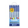Conjunto de 5+1 Canetas Esferográficas Carioca Fiorella Ø 1mm - Corpo Transparente - Escrita Brilhante e Colorida - Azul