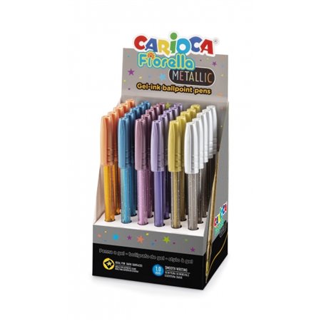 Carioca Fiorella - Conjunto com 30 Canetas Metálicas Coloridas - Ponta Esferográfica - Corpo Transparente Fluorescente - Escrita