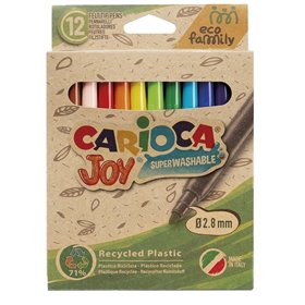Carioca Joy Eco Pacote Família com 12 Marcadores de Ponta Fina 2,8mm - Tinta Super Lavável - Tampa Ventilada - Cores Sortidas