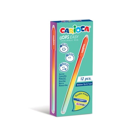 Caneta Carioca Oops Easy Apagável com Ponta de 0,7 mm - Tinta Termossensível - Corpo com Efeito Degradê - Borracha Dupla - Verme