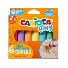 Giz de cera multicolorido Carioca Maxi para bebês, pacote com 6 unidades - Sem poeira - Recomendado para crianças a partir de 24