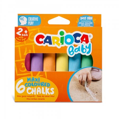 Giz de cera multicolorido Carioca Maxi para bebês, pacote com 6 unidades - Sem poeira - Recomendado para crianças a partir de 24
