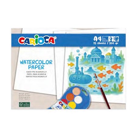 Kit de Aquarela Carioca com 15 Folhas A4 - Papel 300gsm - Evita que as Cores Transpareçam