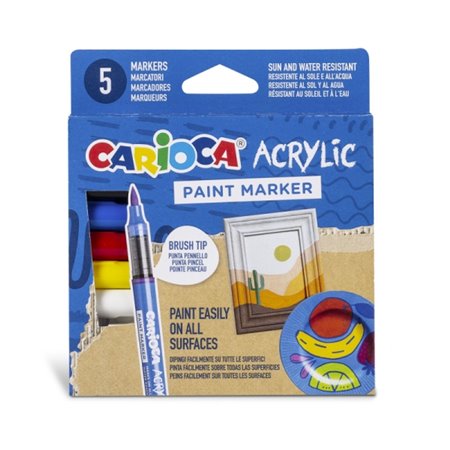 Conjunto de 5 Marcadores de Tinta Acrílica Carioca - Ponta de Pincel - Tinta à Base de Água - Alta Cobertura - Cores Sortidas