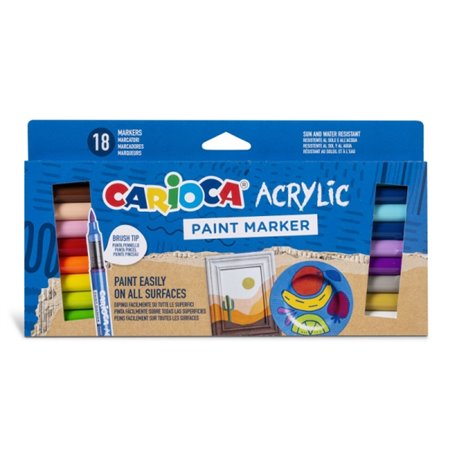 Conjunto de 18 Marcadores de Tinta Acrílica Carioca - Ponta de Pincel - Tinta à Base de Água - Alta Cobertura - Cores Sortidas