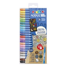 Conjunto de 24 Marcadores de Tinta Acrílica Carioca - Ponta Média - Tinta à Base de Água - Alta Cobertura - Cores Sortidas
