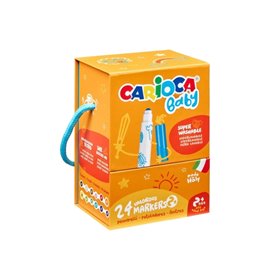 Estojo rígido Carioca Baby com 24 marcadores - Ponta redonda e travada para máxima segurança - Super lavável - Dermatologicament