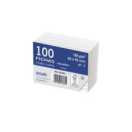 Fichas de índice em cartolina offset branca Dohe, 180g - 100x200mm - Pautadas - Pacote com 100 fichas