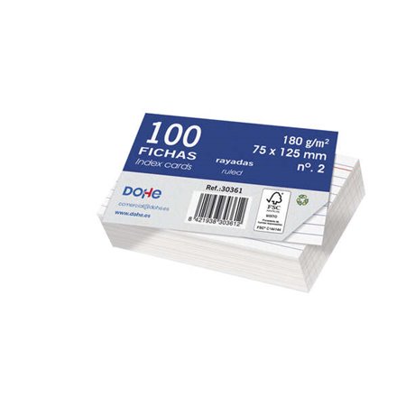 Fichas de índice em cartolina offset branca Dohe, 180g - 100x150mm - Pautadas - Pacote com 100 fichas