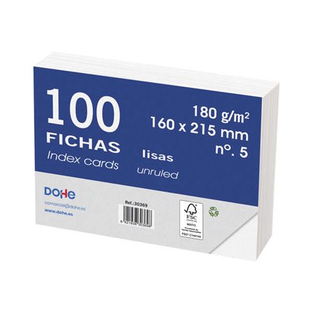 Fichas de índice em cartolina offset branca Dohe - 180g - Pacote com 100 fichas - Lisas