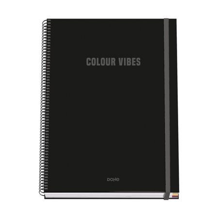 Caderno espiral Dohe Colour Vives A4, 100 folhas microperfuradas, quadriculado de 5 mm - Capa dura de cartão - Fecho elástico - 