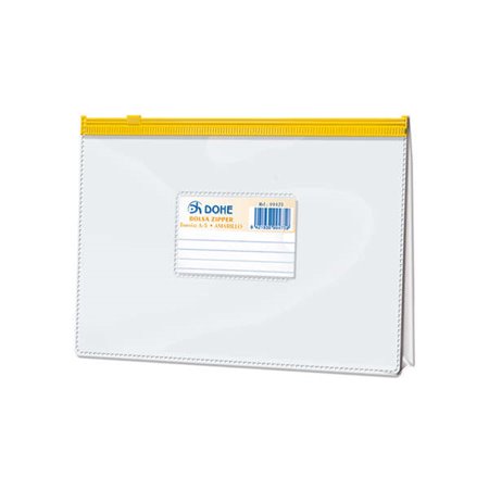 Sacola horizontal com zíper Dohe, PVC transparente de 200 mícrons - Tamanho A5 - Abertura superior - Fecho hermético com zíper