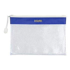 Estojo com fecho de correr Dohe em PVC - 24x17,5mm - Resistente à água - Ideal para documentos A5 - Azul/Transparente