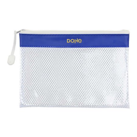 Estojo com fecho de correr Dohe em PVC - 24x17,5mm - Resistente à água - Ideal para documentos A5 - Azul/Transparente