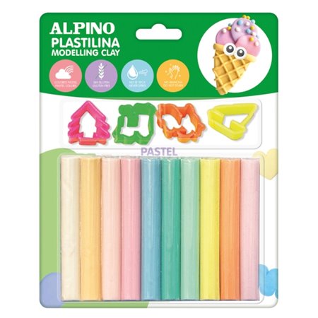 Kit Alpino com 10 bastões de massinha de modelar de 17g + 4 moldes - Muito flexível - Pode ser misturado - Sem glúten - Cores pa