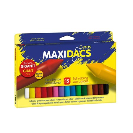 Conjunto de 15 giz de cera macios Alpino Maxidacs para crianças - Tamanho extra grande 120 mm x 14 mm - Etiqueta anti-borrões - 