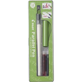 Caneta-tinteiro Pilot Parallel, pacote com 2 refis, ponta de aço de 3,8 mm, espessura do traço de 3,8 mm, nas cores preto e verm