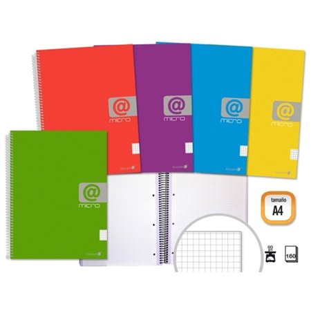 Caderno Espiral Dourado A4, 160 Folhas, 60gsm, Quadriculado 5x5 - Folhas Microperfuradas com 4 Furos e 4 Faixas Coloridas - Capa