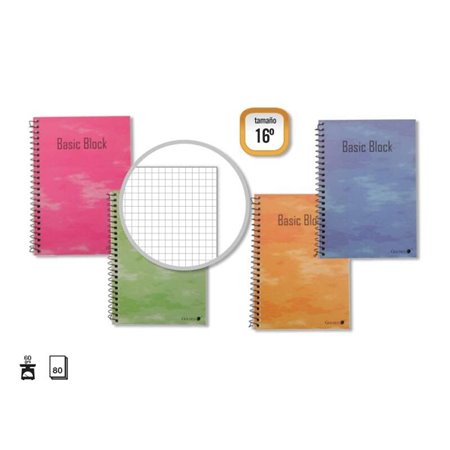 Caderno Espiral Dourado 16º Natural (102x71mm) 80 Folhas 60gsm Quadriculado - Capa Laminada - Margens Destacadas - Cores Sortida