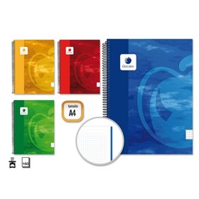 Caderno Espiral Dourado A4, 160 Folhas, 60gsm, Quadriculado 5x5 - Folhas Microperfuradas - Capa Plástica Rígida - Cores Sortidas