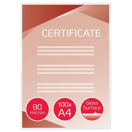 Pacote com 100 envelopes de laminação brilhantes A4 da GBC - Alta qualidade - Longa duração - 80 mícrons - Transparentes