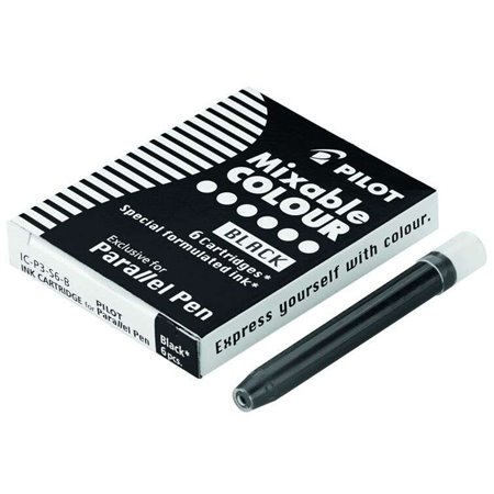 Pacote com 6 Refis Pilot para Caneta Tinteiro Parallel - Capacidade de 1ml - Preto