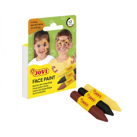 Kit com 3 bastões de maquiagem facial Jovi com tema animal - Para todos os tipos de pele - Fácil de remover - Cores: amarelo, ma