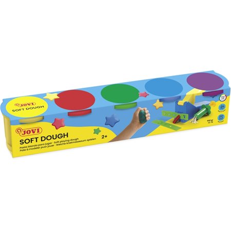 Massa de modelar Jovi Soft Dough, pacote com 5 potes de 110g cada - Macia e flexível - Fácil de amassar e moldar - Estimula a cr