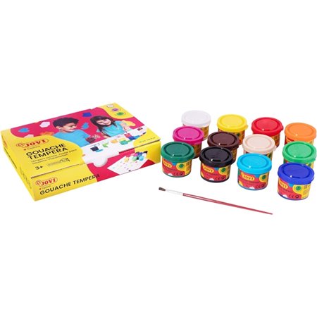 Kit Jovi com 12 potes de tinta têmpera de 35ml - Misturável - Para papel, papelão, madeira, tecido, massa de modelar e argila - 