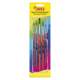 Conjunto de 5 pincéis artísticos Jovi - Cerdas naturais - Cabo de madeira - Tamanhos 00 a 12 - Ponta redonda - Cerdas macias - C