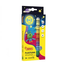 Kit Jovi com 10 bastões de massa de modelar de 15g - 8 cores básicas + 2 cores fluorescentes - Muito maleável - Não resseca - Co