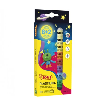 Kit Jovi com 10 bastões de massa de modelar de 15g - 8 cores básicas + 2 cores fluorescentes - Muito maleável - Não resseca - Co