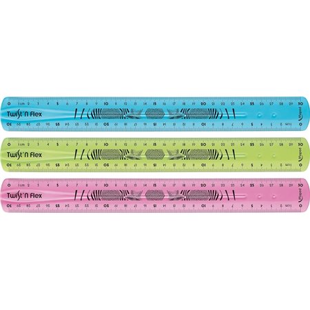 Régua flexível Maped Twist'n Flex de 30 cm - Inquebrável - Dupla graduação - Cores aleatórias: azul, rosa e verde