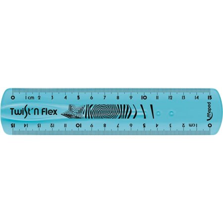 Régua flexível Maped Twist'n Flex de 15 cm - Inquebrável - Dupla graduação - Cores aleatórias: azul, rosa e verde.