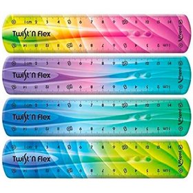 Régua flexível Maped Twist'n Flex de 15 cm - Inquebrável - Dupla graduação - Cores degradê aleatórias