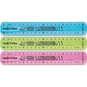Régua flexível Maped Twist'n Flex de 20 cm - Inquebrável - Dupla graduação - Cores aleatórias: azul, rosa e verde